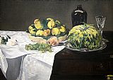 Edouard Manet Canvas Paintings - Still Life with Melon and Peaches
